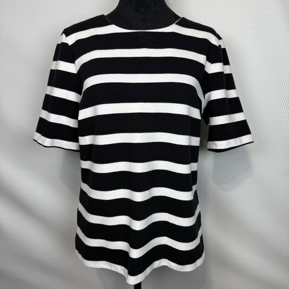 Talbots Tops - Talbots Lace-Back Black & White Striped Short Sleeved Knit Top Large